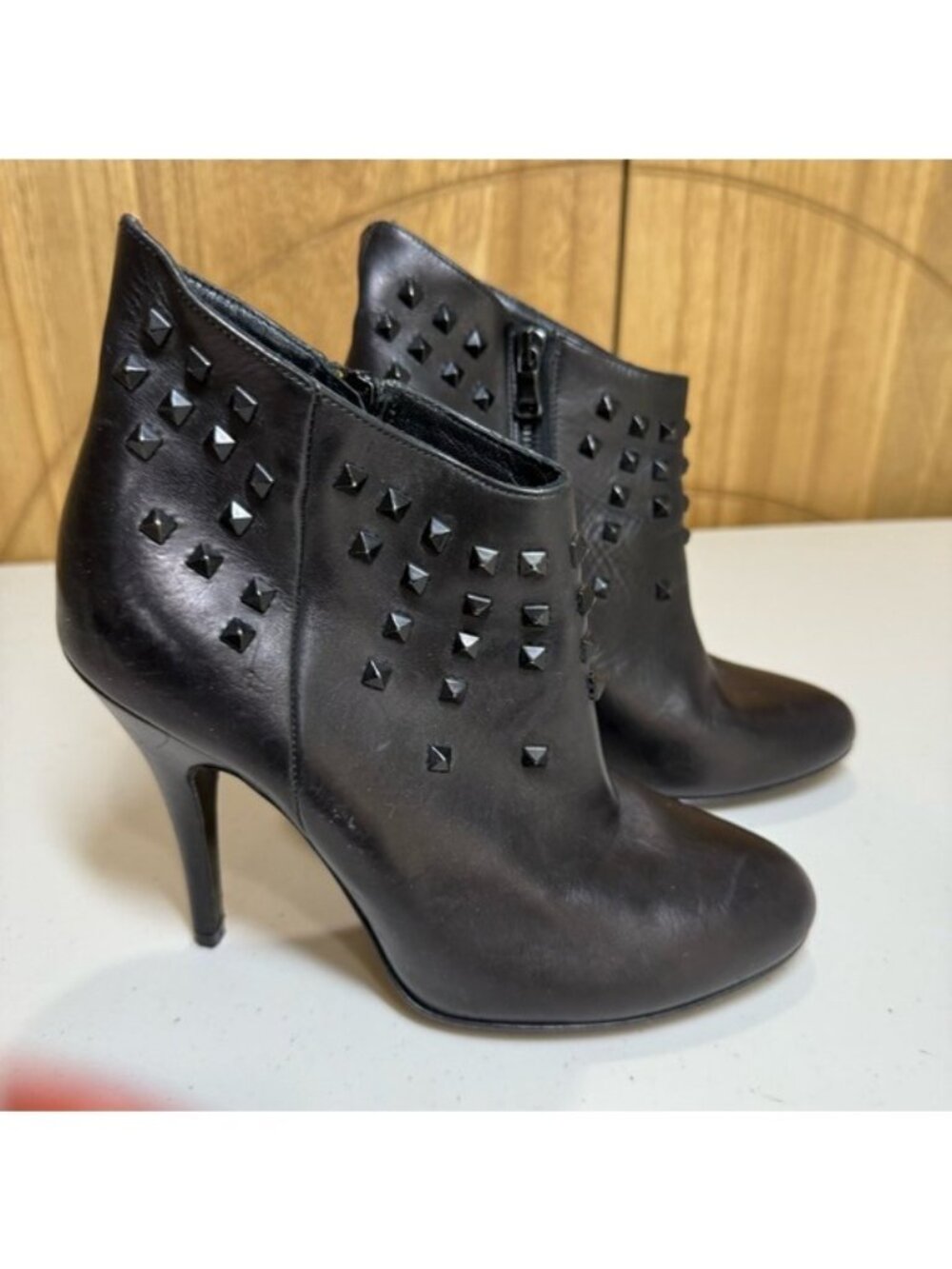 Rock & Republic Studded Black Leather Ankle Boots US 7.5–8 Made in Italy 4” Heel
